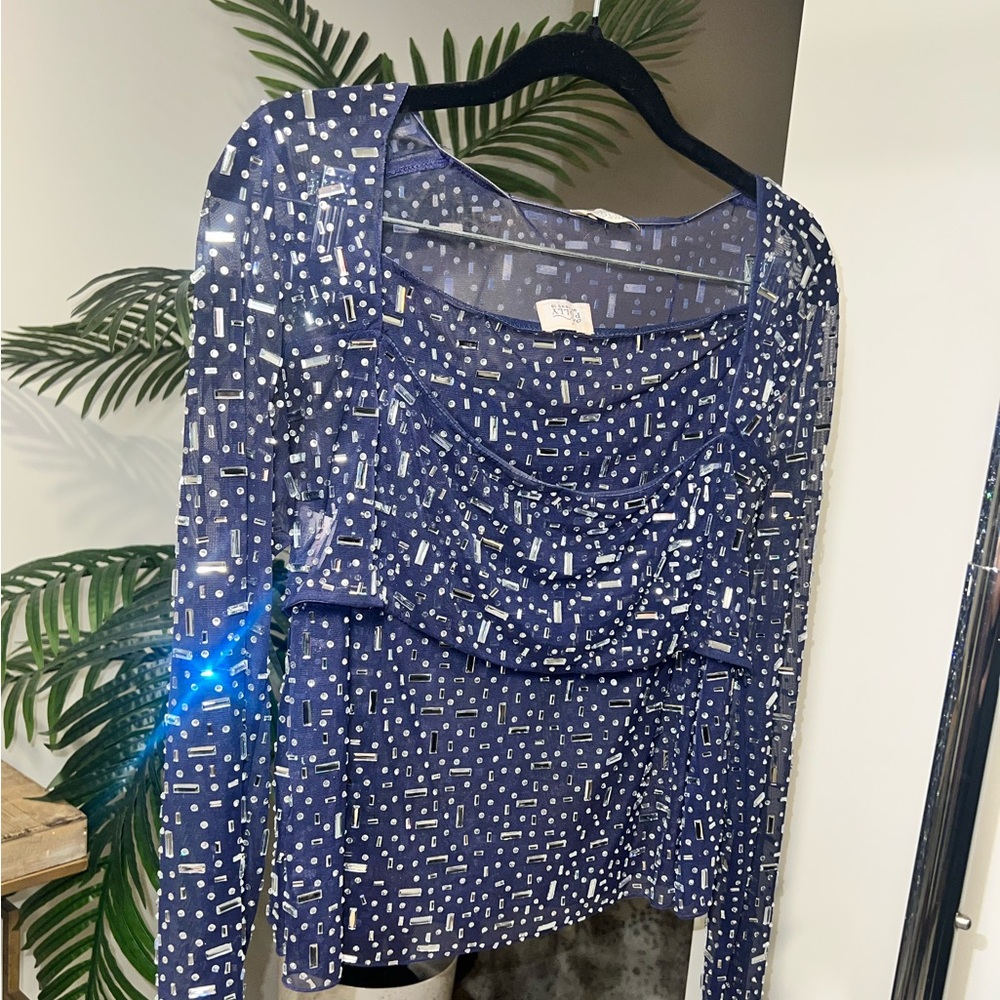 Oh Polly mesh embellished Navy Blue skirt set
